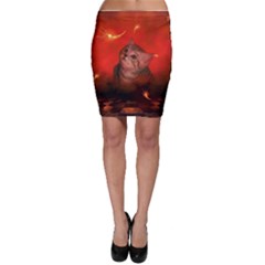 Cute Little Kitten, Red Background Bodycon Skirt by FantasyWorld7