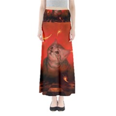 Cute Little Kitten, Red Background Full Length Maxi Skirt by FantasyWorld7