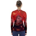 Cute Little Kitten, Red Background V-Neck Long Sleeve Top View2