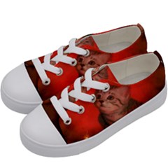 Cute Little Kitten, Red Background Kids  Low Top Canvas Sneakers by FantasyWorld7