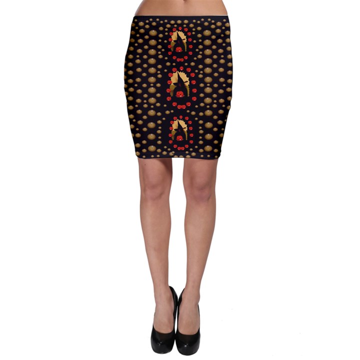 Pumkin Witch In Candles And White Magic Bodycon Skirt