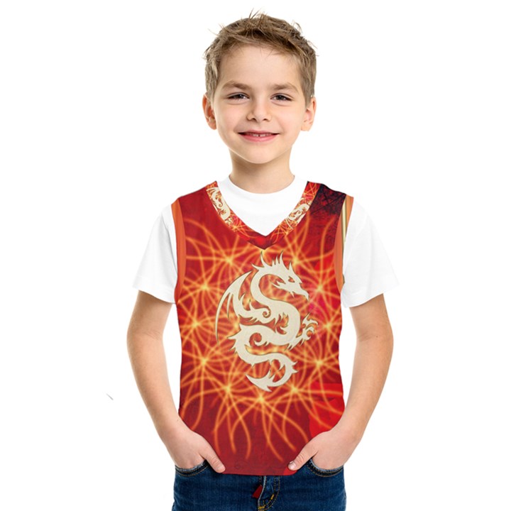 Wonderful Golden Dragon On Red Vintage Background Kids  SportsWear