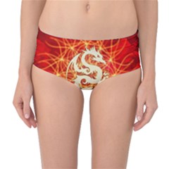 Wonderful Golden Dragon On Red Vintage Background Mid-waist Bikini Bottoms by FantasyWorld7