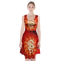 Wonderful Golden Dragon On Red Vintage Background Racerback Midi Dress by FantasyWorld7