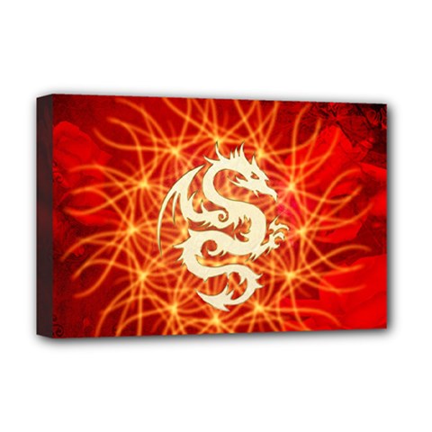 Wonderful Golden Dragon On Red Vintage Background Deluxe Canvas 18  X 12   by FantasyWorld7