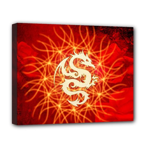 Wonderful Golden Dragon On Red Vintage Background Deluxe Canvas 20  X 16   by FantasyWorld7