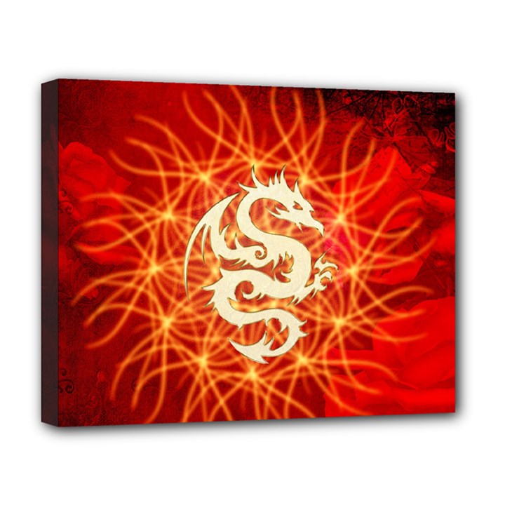 Wonderful Golden Dragon On Red Vintage Background Deluxe Canvas 20  x 16  