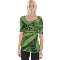 Marijuana Plants Pattern Wide Neckline Tee