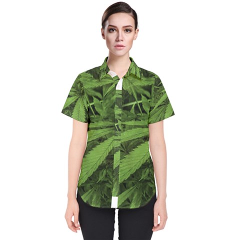 Marijuana Plants Pattern Women s Short Sleeve Shirt by dflcprints