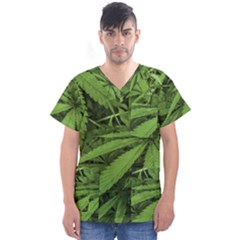 Marijuana Plants Pattern Men s V-neck Scrub Top