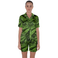 Marijuana Plants Pattern Satin Short Sleeve Pyjamas Set by dflcprints