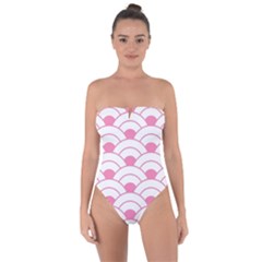 Art Deco Shell Pink White Tie Back One Piece Swimsuit