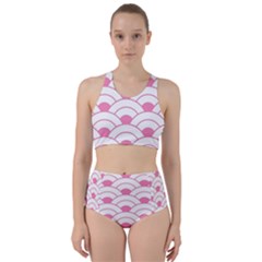 Art Deco Shell Pink White Racer Back Bikini Set