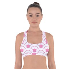 Art Deco Shell Pink White Cross Back Sports Bra by NouveauDesign