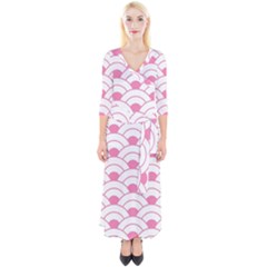 Art Deco Shell Pink White Quarter Sleeve Wrap Maxi Dress by NouveauDesign