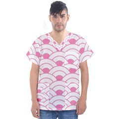 Art Deco Shell Pink White Men s V-neck Scrub Top