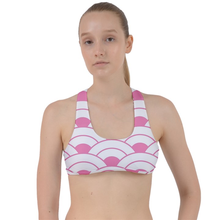 art deco shell pink white Criss Cross Racerback Sports Bra