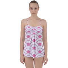 Art Deco Shell Pink White Babydoll Tankini Set