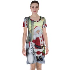 Sanata Claus With Snowman And Christmas Tree Short Sleeve Nightdress by FantasyWorld7