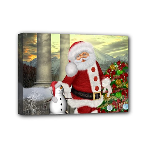 Sanata Claus With Snowman And Christmas Tree Mini Canvas 7  X 5  by FantasyWorld7