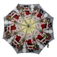 Sanata Claus With Snowman And Christmas Tree Hook Handle Umbrellas (small) by FantasyWorld7