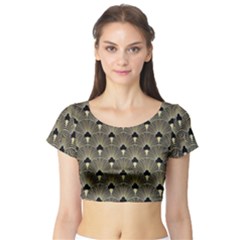 Art Deco Fan Pattern Short Sleeve Crop Top by NouveauDesign