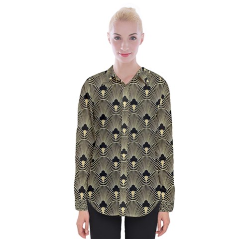 Art Deco Fan Pattern Womens Long Sleeve Shirt by NouveauDesign