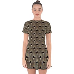 Art Deco Fan Pattern Drop Hem Mini Chiffon Dress