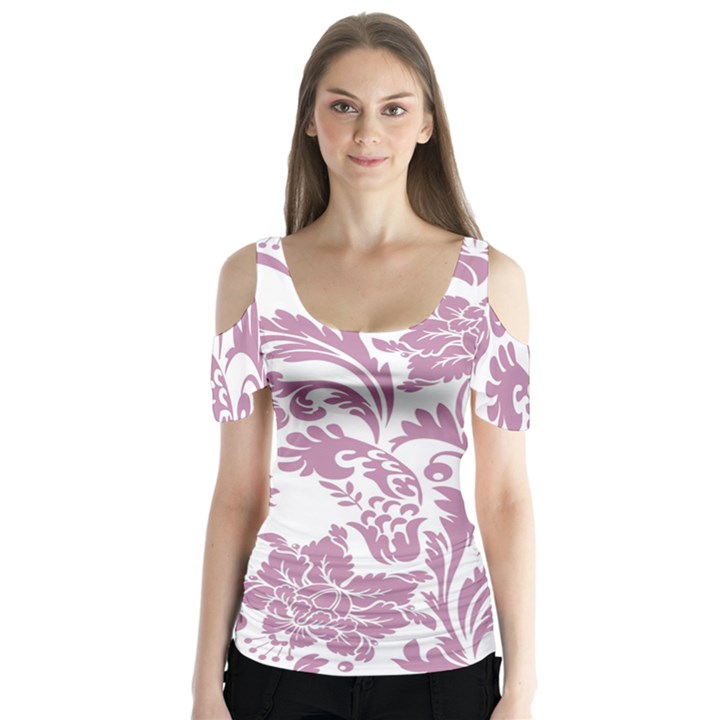 vintage floral pattern Butterfly Sleeve Cutout Tee 