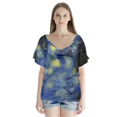 Van Gogh Inspired V-neck Flutter Sleeve Top by NouveauDesign