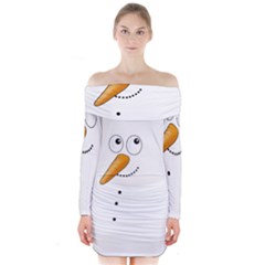 Cute Snowman Long Sleeve Off Shoulder Dress by Valentinaart