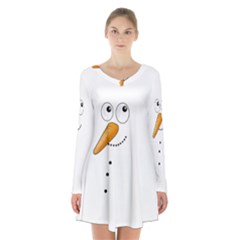 Cute Snowman Long Sleeve Velvet V-neck Dress