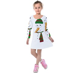 Cute Snowman Kids  Long Sleeve Velvet Dress by Valentinaart