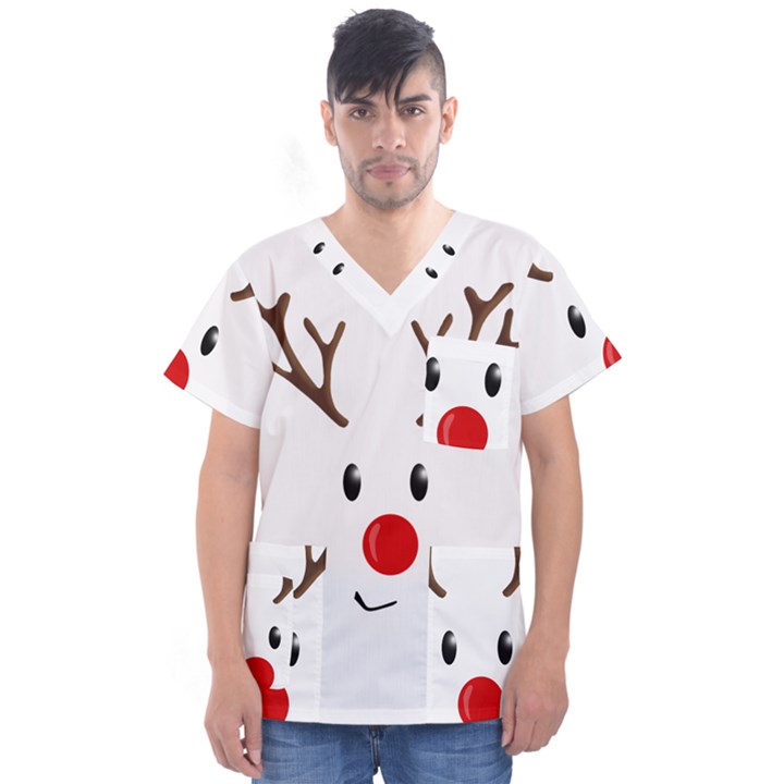 Cute reindeer  Men s V-Neck Scrub Top