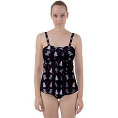 Ginger Cookies Christmas Pattern Twist Front Tankini Set