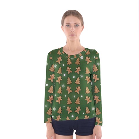 Ginger Cookies Christmas Pattern Women s Long Sleeve Tee by Valentinaart