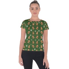 Ginger Cookies Christmas Pattern Short Sleeve Sports Top 