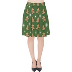 Ginger Cookies Christmas Pattern Velvet High Waist Skirt by Valentinaart