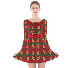 Ginger Cookies Christmas Pattern Long Sleeve Velvet Skater Dress by Valentinaart