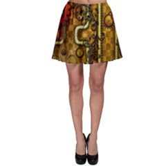 Noble Steampunk Design, Clocks And Gears With Floral Elements Skater Skirt by FantasyWorld7