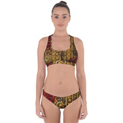 Noble Steampunk Design, Clocks And Gears With Floral Elements Cross Back Hipster Bikini Set