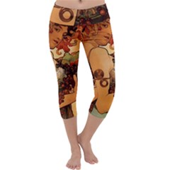 Alfons Mucha   Fruit Capri Yoga Leggings by NouveauDesign