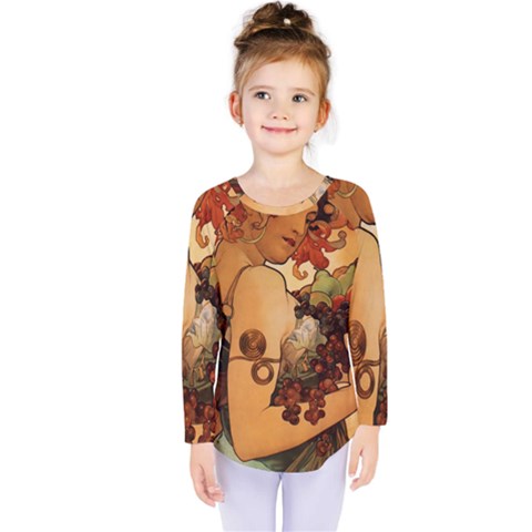 Alfons Mucha   Fruit Kids  Long Sleeve Tee by NouveauDesign