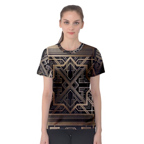 Gold Metallic And Black Art Deco Women s Sport Mesh Tee by NouveauDesign