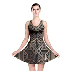 Gold Metallic And Black Art Deco Reversible Skater Dress by NouveauDesign