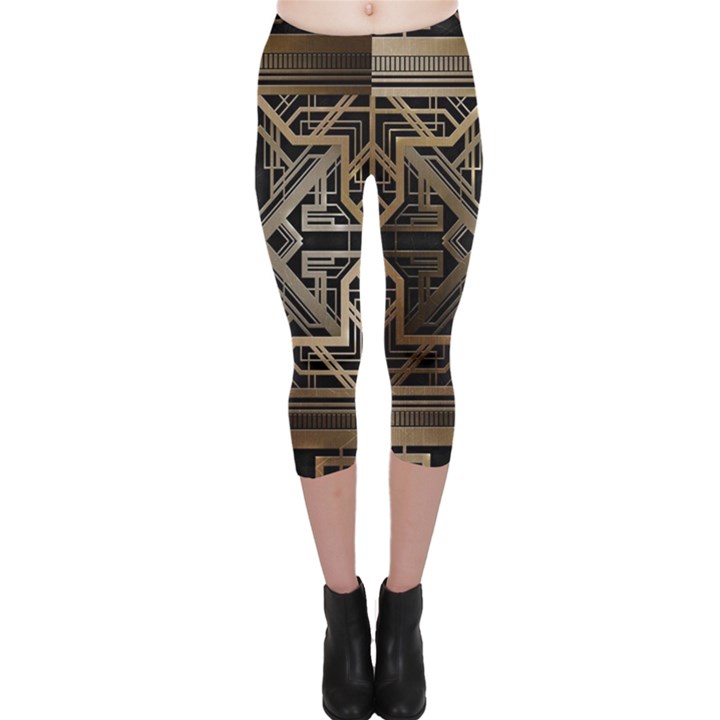 Gold metallic and black art deco Capri Leggings 