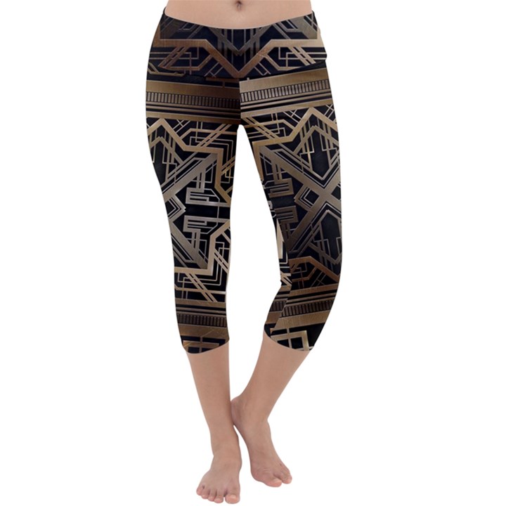 Gold metallic and black art deco Capri Yoga Leggings