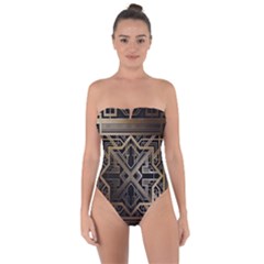 Gold Metallic And Black Art Deco Tie Back One Piece Swimsuit