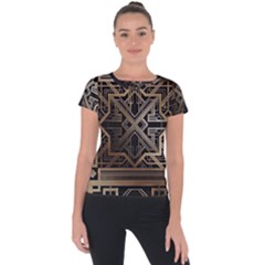 Gold Metallic And Black Art Deco Short Sleeve Sports Top 