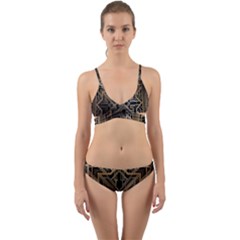 Gold Metallic And Black Art Deco Wrap Around Bikini Set